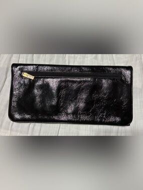 HOBO Black Patent Leather Clutch with Exterior Zip and magnetic closure